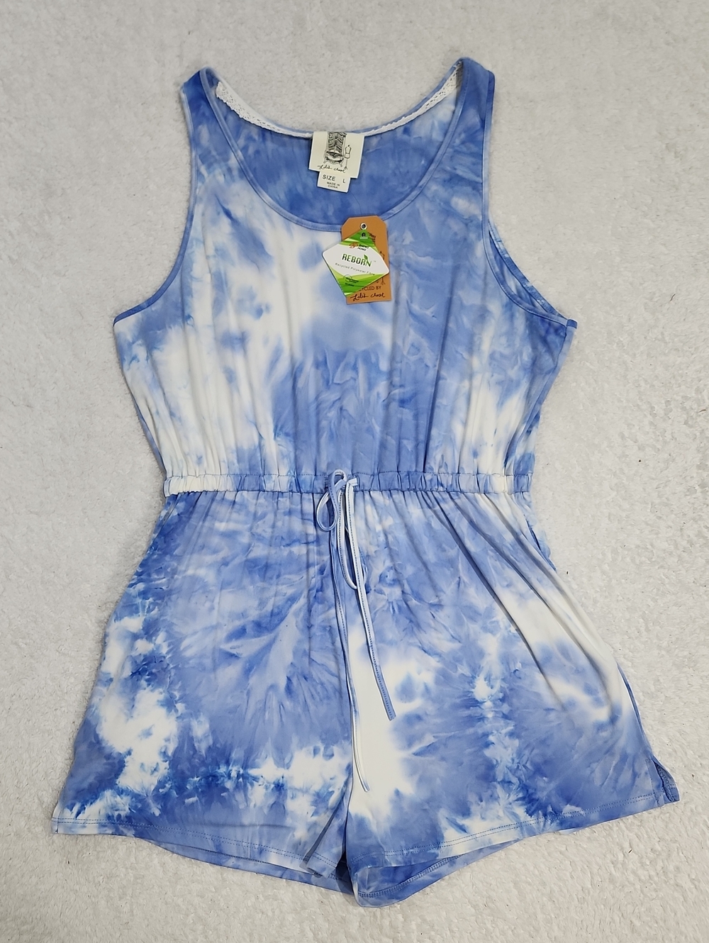 Lili's Closet Tie Dye Sleeveless Romper Elastic Waist With Drawstring NEW